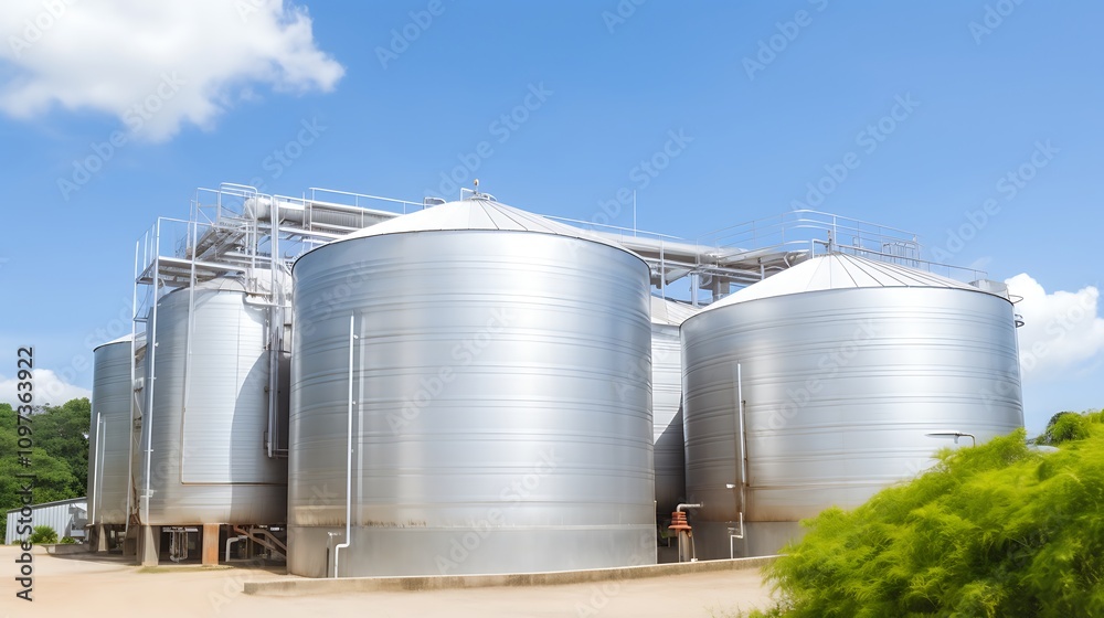 Large Metal Storage Tanks Under A Blue Sky Large Metal Storage Tanks Under A Blue Sky