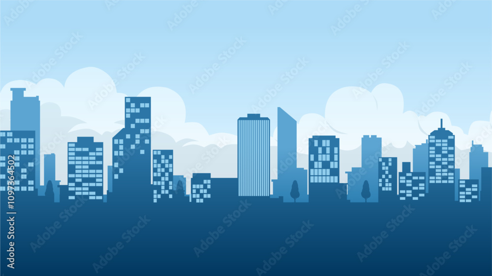 Fototapeta premium Landscape illustration of city building silhouette in the morning