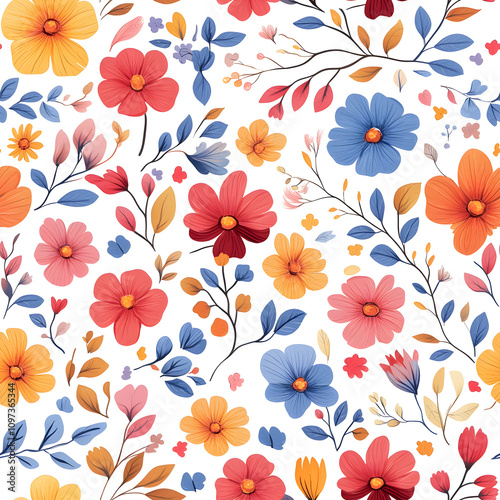 Wallpaper Mural Floral flowers and beautiful colorful leaves wallpaper seamless pattern for interior decoration or background. Torontodigital.ca