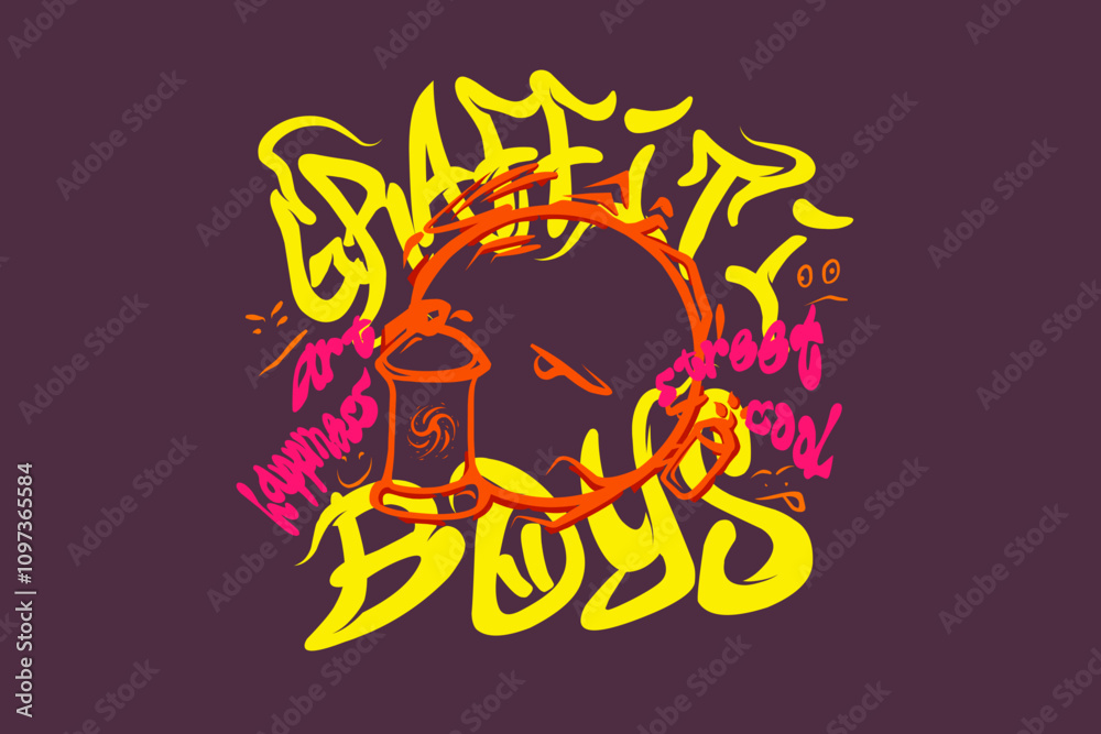 Graffiti t shirt designs, Urban t-shirt design for print, Streetwear graphic for clothing design. Graffiti poster vector illustration Graffiti t shirt designs, Urban t-shirt design for print, Streetwear graphic for clothing design. Graffiti poster vector illustration