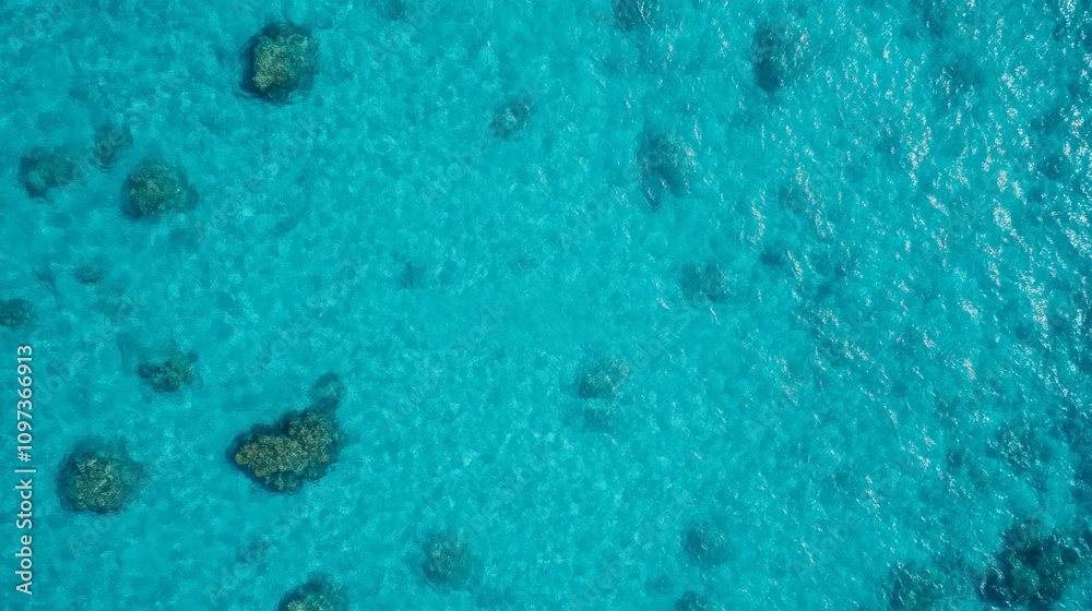 Azure Serenity:  A breathtaking aerial view of the crystal-clear turquoise waters of the ocean, showcasing a serene and tranquil scene.  Perfect for evoking feelings of peace, relaxation, and escape.