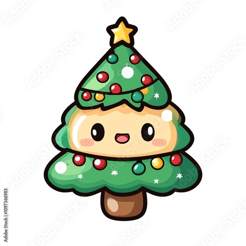 Wallpaper Mural Cute cartoon Christmas tree character with colorful ornaments and a star, perfect for festive designs and holiday themes. Torontodigital.ca