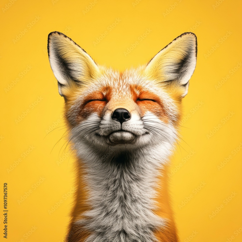 Obraz premium Happy fox with eyes closed. AI.