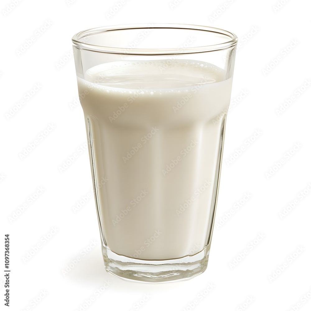 A glass of milk with a slight froth on top on white background A glass of milk with a slight froth on top on white background