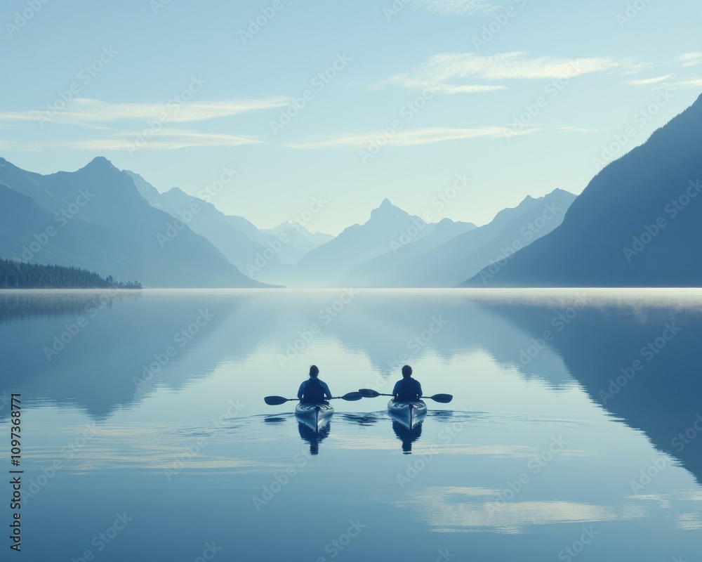 Peaceful kayaking on a serene lake. AI. Peaceful kayaking on a serene lake. AI.