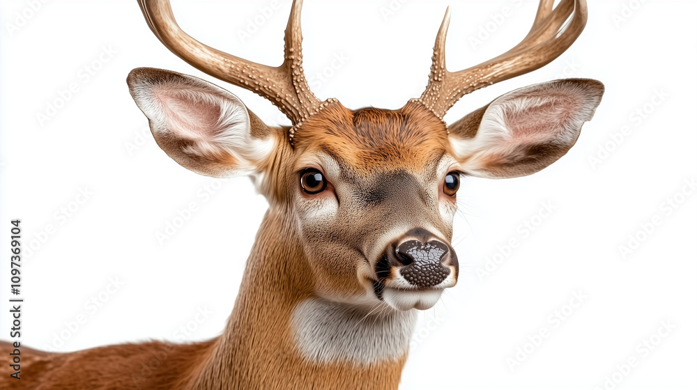 Deer head and neck isolated on a white background, detailed wildlife profile, elegant and natural Deer head and neck isolated on a white background, detailed wildlife profile, elegant and natural