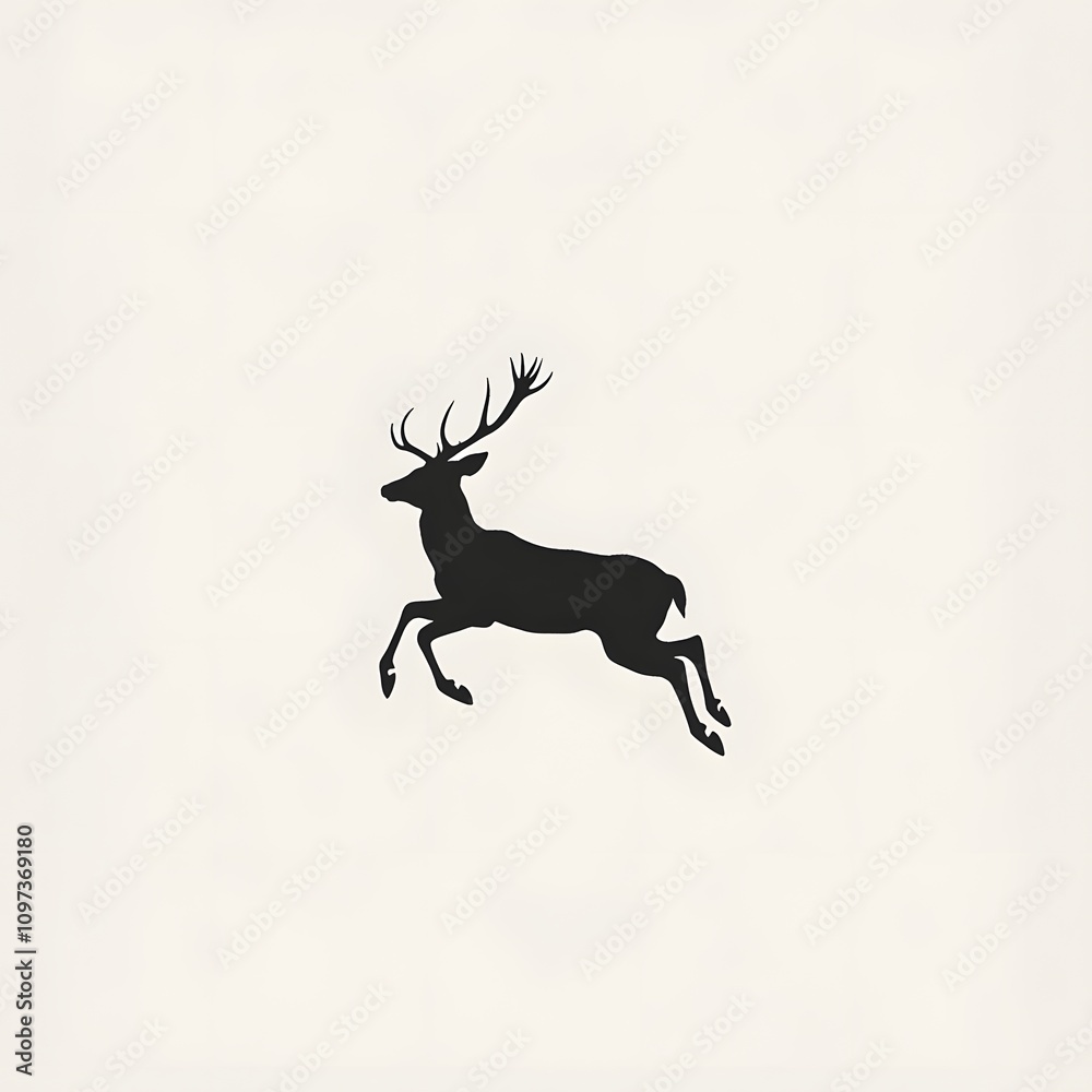 Black Silhouette of a Deer Leaping in Mid-Air Black Silhouette of a Deer Leaping in Mid-Air