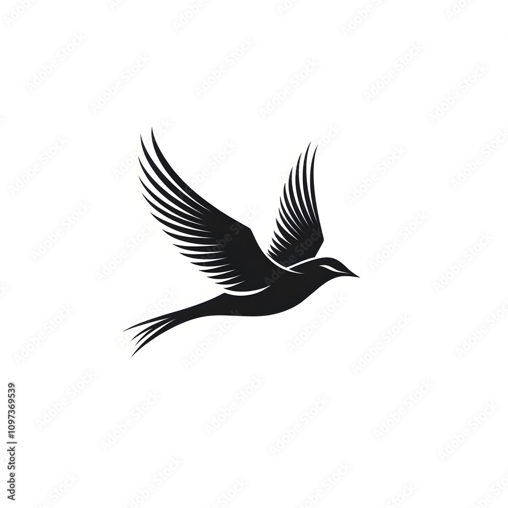 Obraz premium Black Silhouette of a Bird in Flight with Spread Wings