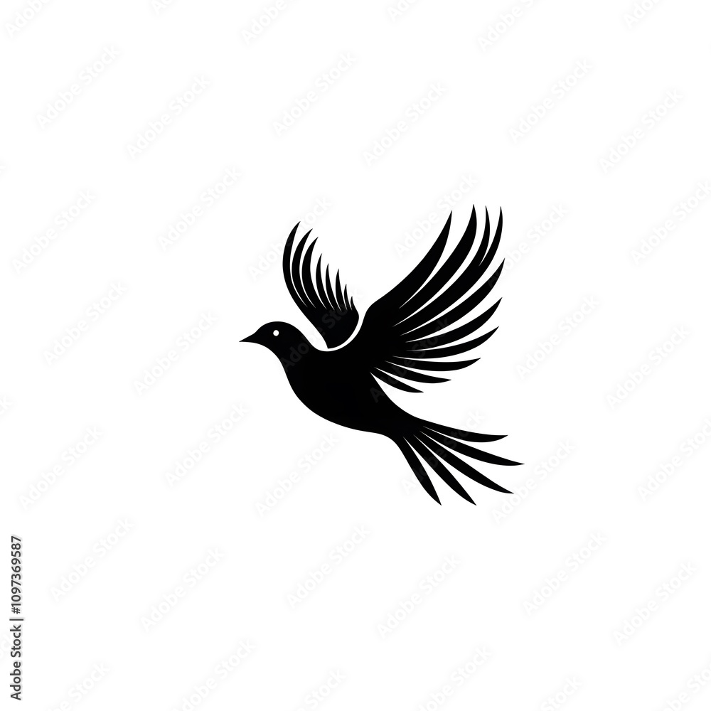 Obraz premium Black and White Silhouette of a Bird in Flight