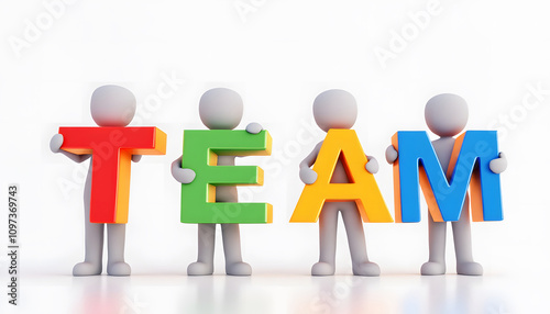 3D Illustration of Teamwork, Characters Holding TEAM Letters