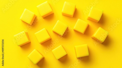 Scattered yellow cubes on yellow background. (1)