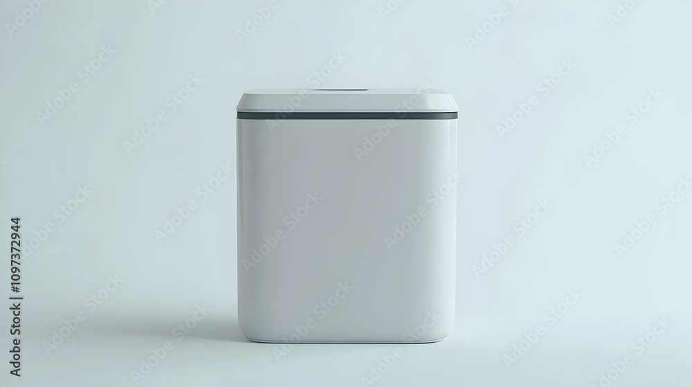 White rectangular container with a dark gray top on a white background.