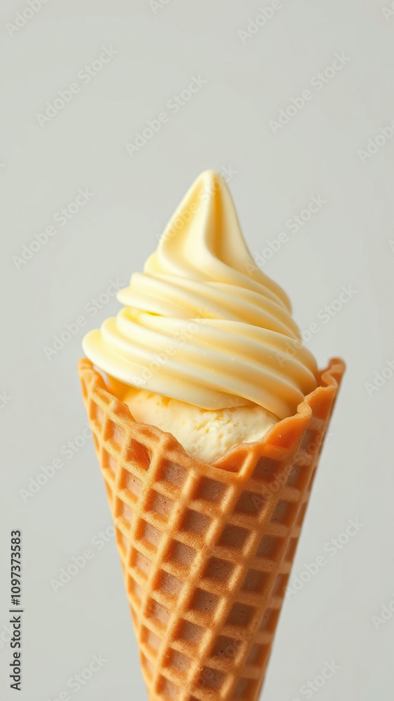 Close-up of yuzu ice cream scoop with waffle cone, delicious, gourmet, treat, ice cream, refreshing Close-up of yuzu ice cream scoop with waffle cone, delicious, gourmet, treat, ice cream, refreshing