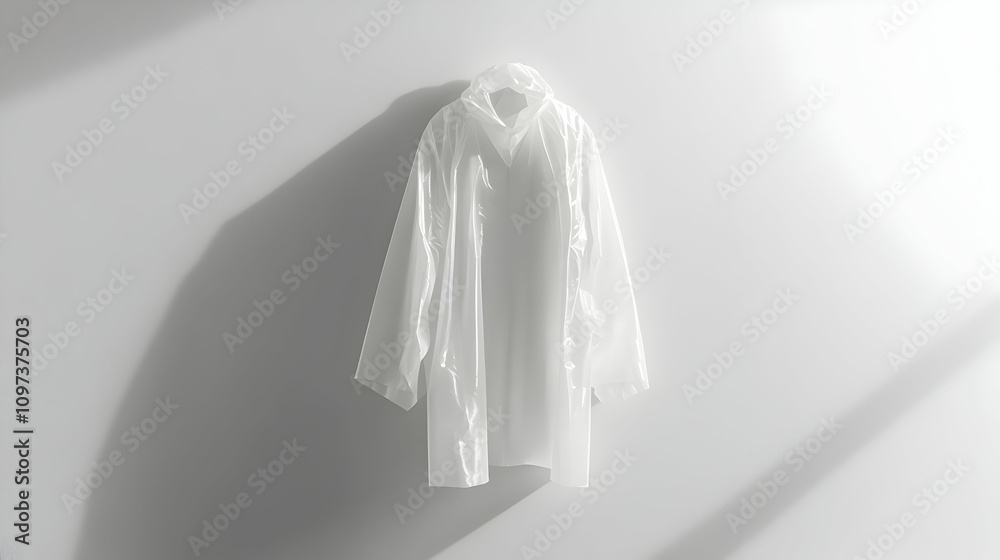 White shirt hanging on a white wall, sunlight casting shadows. White shirt hanging on a white wall, sunlight casting shadows.