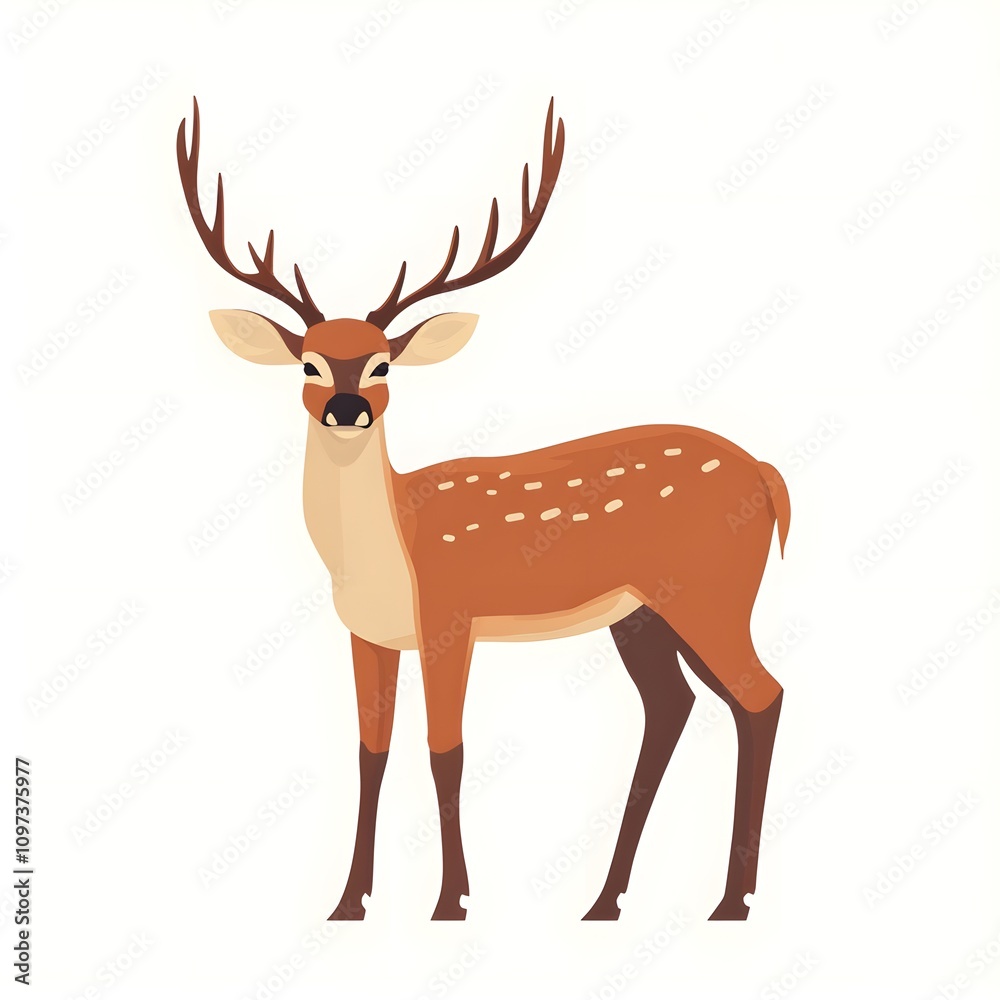 Fototapeta premium A Brown Deer with Antlers Standing on a White Background