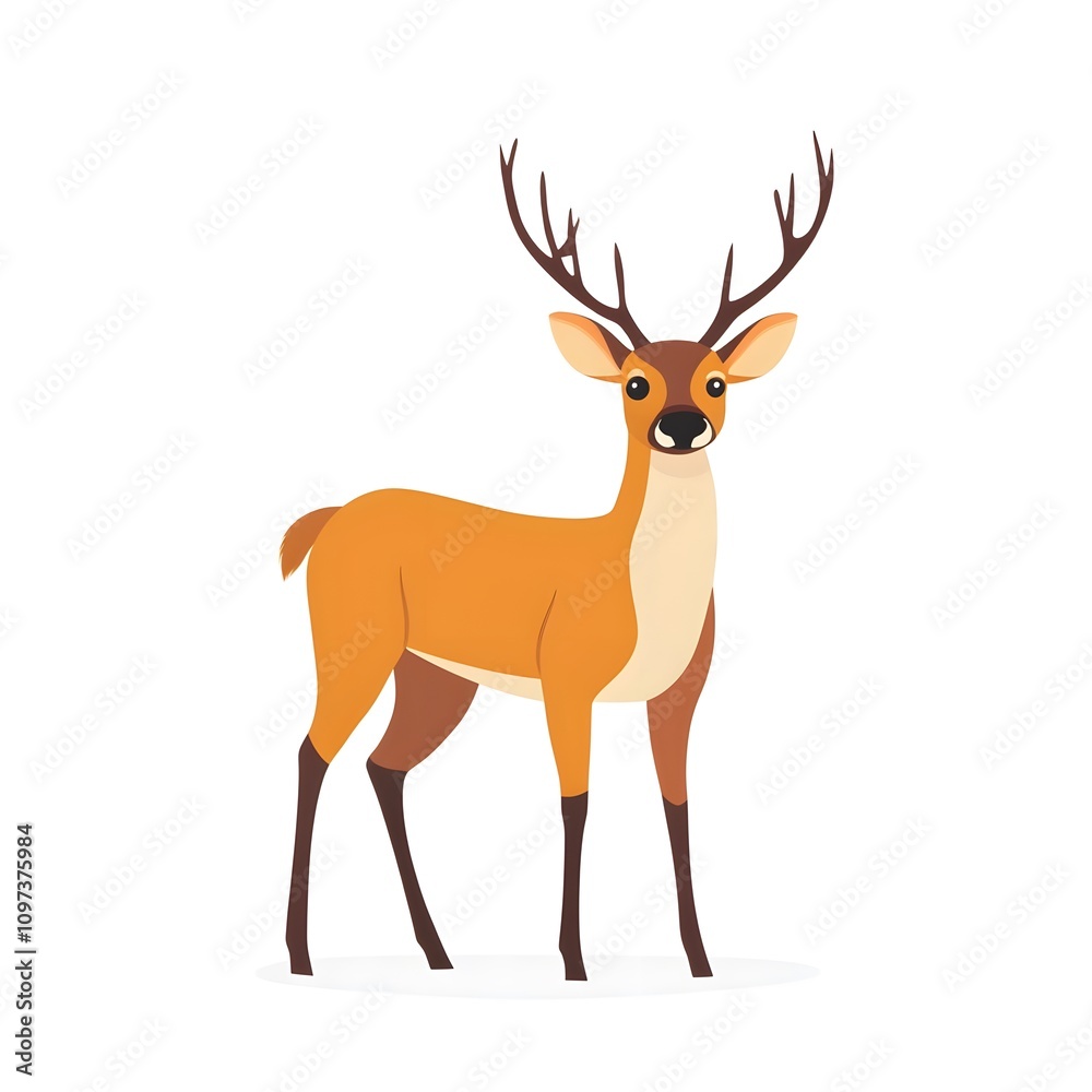 Fototapeta premium A Cartoon Illustration of a Brown Deer with Antlers