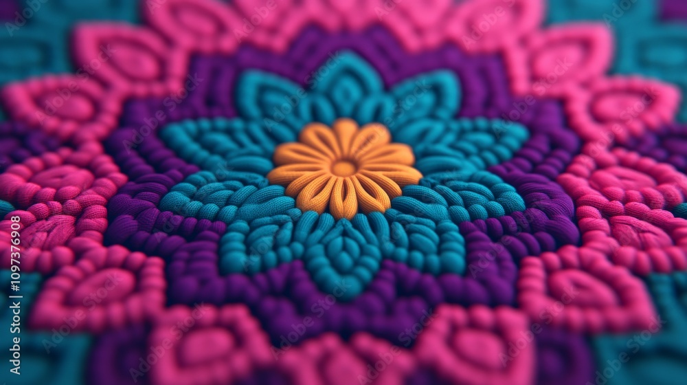 A Symphony of Color: A vibrant mandala composed of sculpted, textured layers in a captivating blend of pink, purple, blue, and orange, creating a mesmerizing visual experience A Symphony of Color: A vibrant mandala composed of sculpted, textured layers in a captivating blend of pink, purple, blue, and orange, creating a mesmerizing visual experience
