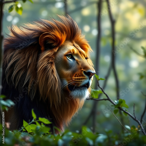 A beautiful lion in the forest