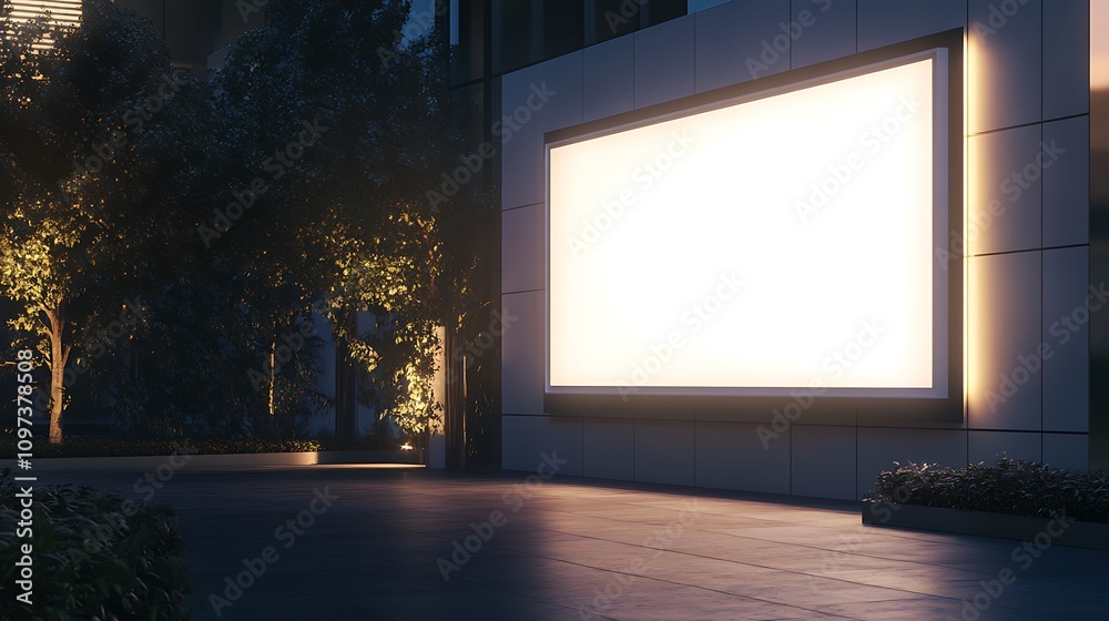 Fototapeta premium Illuminated Blank Billboard on Modern Building Exterior at Night