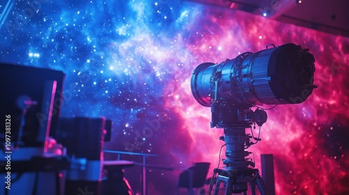 Fototapeta Naklejka Na Ścianę i Meble -  Astronomers are studying the light from distant stars using spectrometers in the space lab.