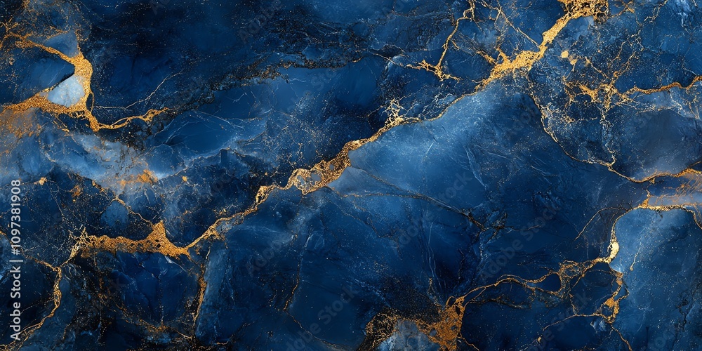 Fototapeta premium A textured blue marble surface with golden veins, suitable for backgrounds or design.
