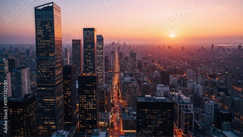 Generative AI, Golden Hour Skyline over a Modern Metropolis
