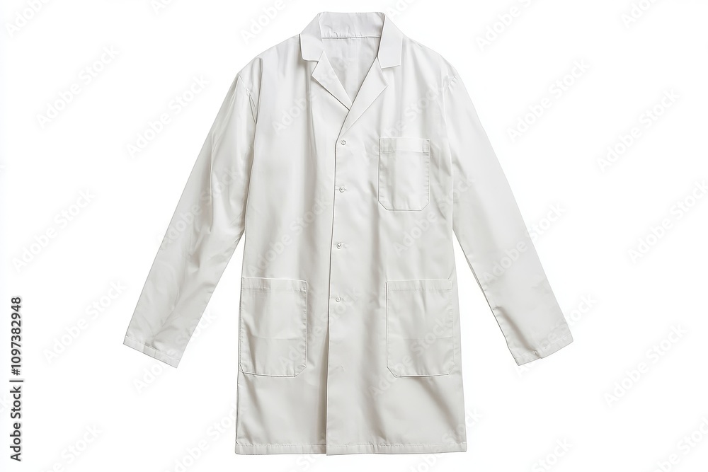 White lab coat isolated on white background, perfect for professionals White lab coat isolated on white background, perfect for professionals