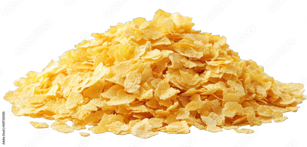 Side-view isolated dense pile of nutritional yeast flakes on white. Side-view isolated dense pile of nutritional yeast flakes on white.