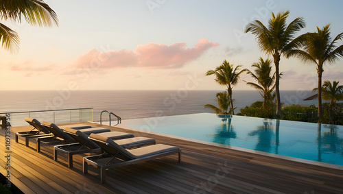 A luxury swimming pool overlooking the vast ocean