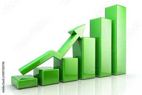 Growing Business 3D Green Arrow Profit & Loss Bar Graph