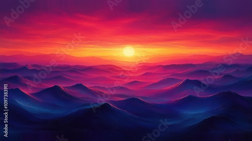 Vibrant Sunset Over Rolling Mountain Ranges