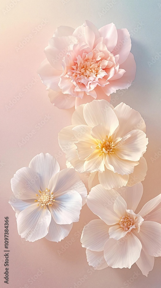 Softly blended flowers on a fuzzy background with shades of pink, blue, and yellow, fuzzy, soft Softly blended flowers on a fuzzy background with shades of pink, blue, and yellow, fuzzy, soft