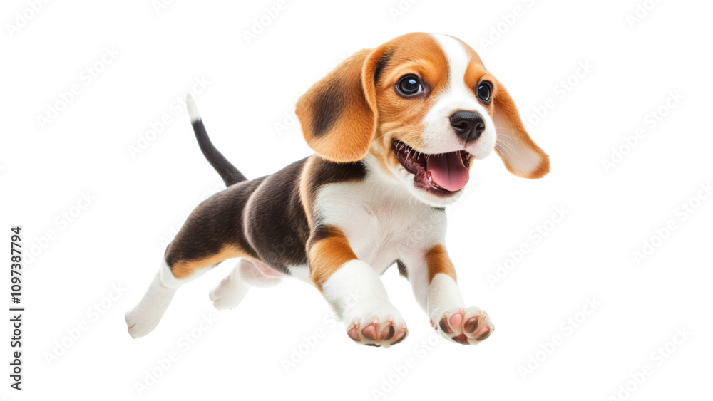 Puppy jumps in mid air, playful beagle puppy joyfully leaps with excitement, showcasing its energetic spirit and adorable features. This lively dog embodies happiness and playfulness Puppy jumps in mid air, playful beagle puppy joyfully leaps with excitement, showcasing its energetic spirit and adorable features. This lively dog embodies happiness and playfulness
