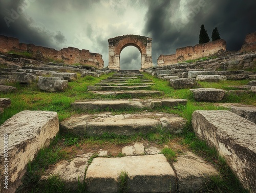 Exploring the Remains of a Roman Amphitheater Ancient Ruins Historical Site Outdoor Low Angle Cultural Heritage