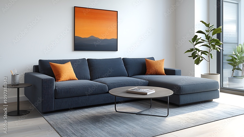 Fototapeta premium Modern living room with frame mockup cozy space contemporary design inviting atmosphere