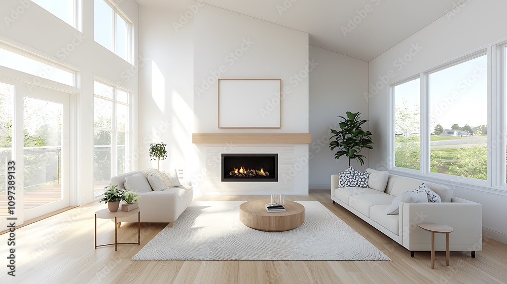 Fototapeta premium Cozy living room frame mockup featuring modern design bright space and natural light