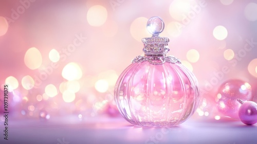 Elegant Pink Perfume Bottle Festive Lights Background
