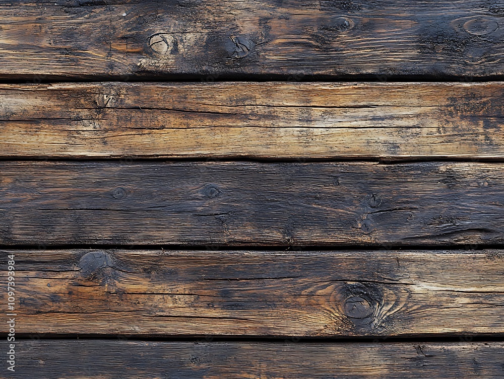 Aged wood texture with a rough surface and deep grain lines in various shades of brown and black, showcasing natural imperfections and rustic characteristics. Aged wood texture with a rough surface and deep grain lines in various shades of brown and black, showcasing natural imperfections and rustic characteristics.