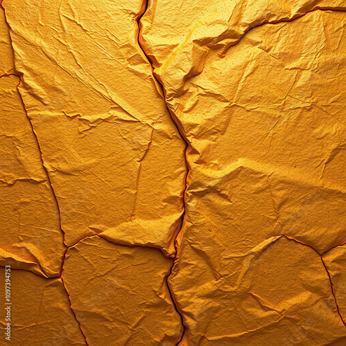 Close-up of weathered yellow orange material with wrinkles, abstract, texture, close-up, rough