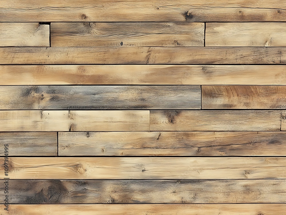 Naklejka premium Aged wood texture with a rough surface and deep grain lines in various shades of brown and black, showcasing natural imperfections and rustic characteristics.