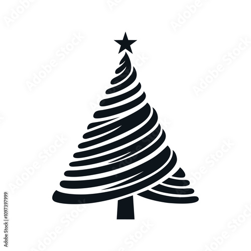 Christmas tree logo vector illustration template. Abstract simple design with star at the top