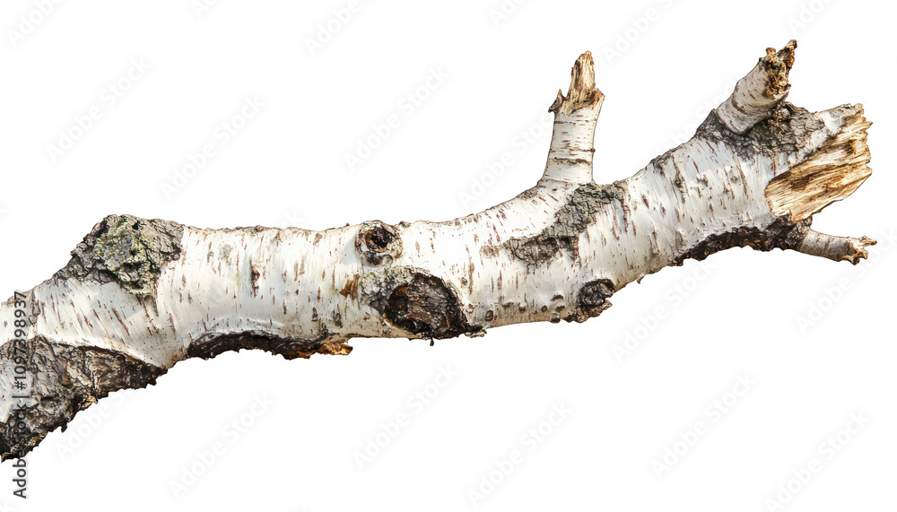 Fototapeta premium Complete botanical isolation of a dry, withered birch tree on a white backdrop.