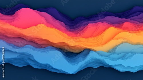 Abstract Colorful Waves: Vibrant, layered hues of blue, orange, and pink create a dynamic, flowing abstract landscape. Perfect for design projects needing a modern, artistic touch. 