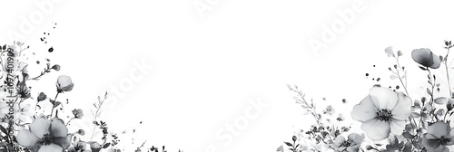Black and white watercolor floral border on a white background, minimalistic and elegant, with flowers in the foreground. --ar 89:30 - Image #2 @swan6260

