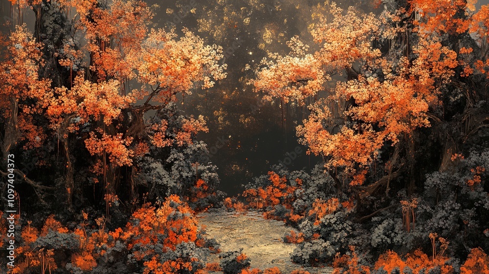 Autumnal Forest Path: An Enchanted Journey Through Orange and Gray Autumnal Forest Path: An Enchanted Journey Through Orange and Gray