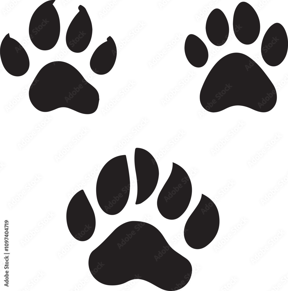 Silhouette of animal paw with claws black and white Silhouette of animal paw with claws black and white