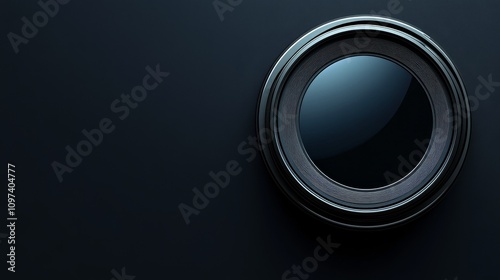 Abstract camera lens with sharp focus on a dark background, perfect for a web banner design template for video production studio or film industry. High resolution, copy space for creative projects.
