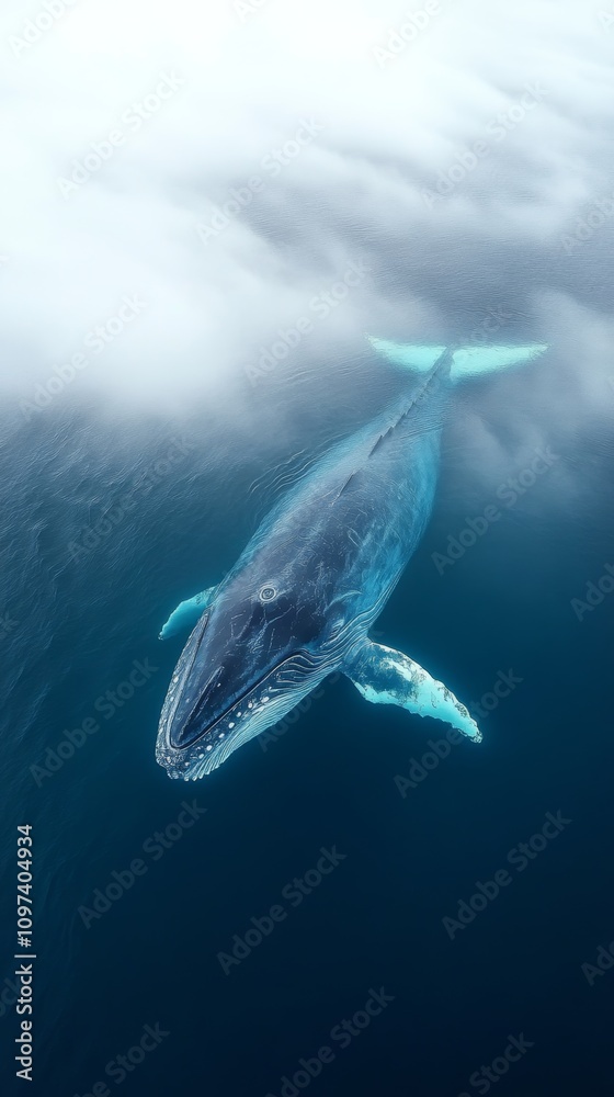 Naklejka premium Majestic Humpback Whale Swimming in Tranquil Waters
