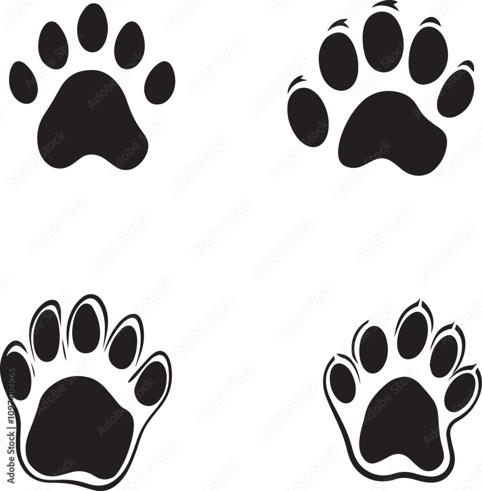 Fototapeta premium Silhouette of animal paw with claws black and white