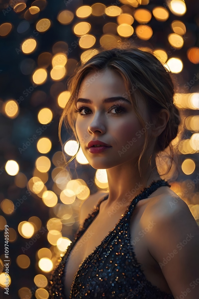 A mesmerizing model portrait with vibrant bokeh lights. A mesmerizing model portrait with vibrant bokeh lights.